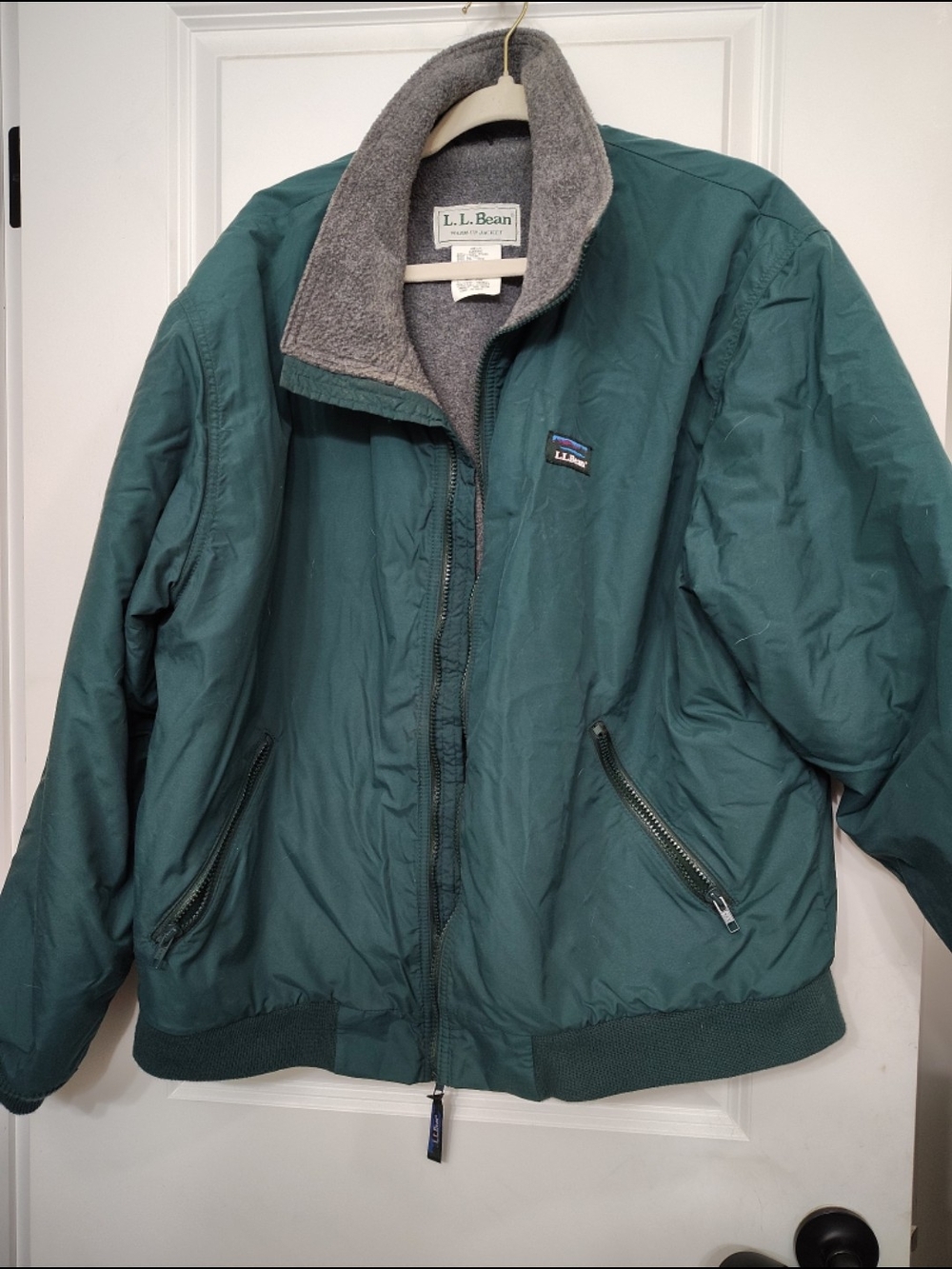 L.L. Bean Men's Teal Green Bomber Jacket with Fleece Collar